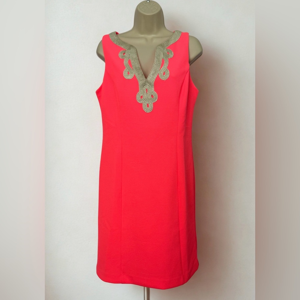Vince Camuto Neon Pink Dress with Gold Detailing